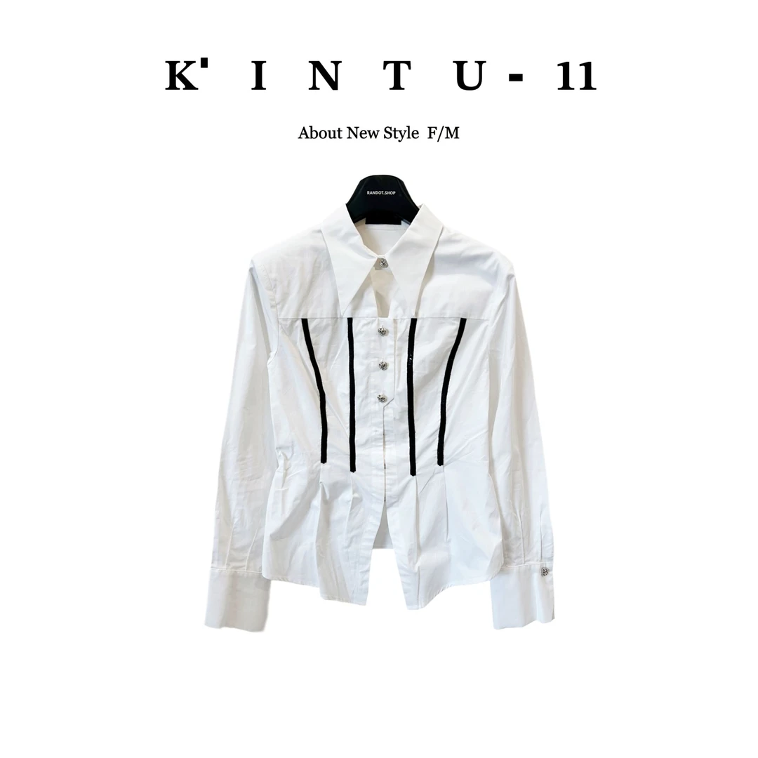 【K-11】原创设计收腰亮片压褶衬衫上衣Y190