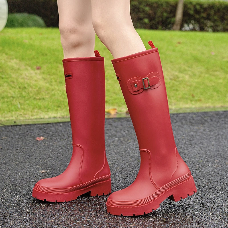 雨鞋女时尚百搭外穿成人高筒雨靴网红骑士靴防水防滑长筒水靴
