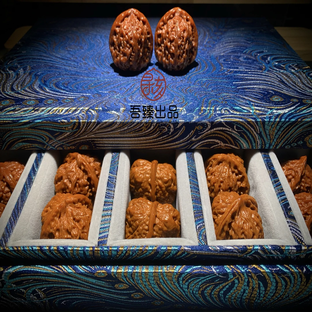 【文玩核桃·收藏锦盒】 手工苏秀搭配高端青蓝色复古的配色