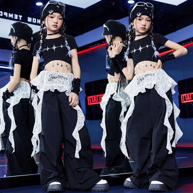 女童潮酷嘻哈爵士舞表演服儿童夏季宽松演出服街舞走秀jazz服装