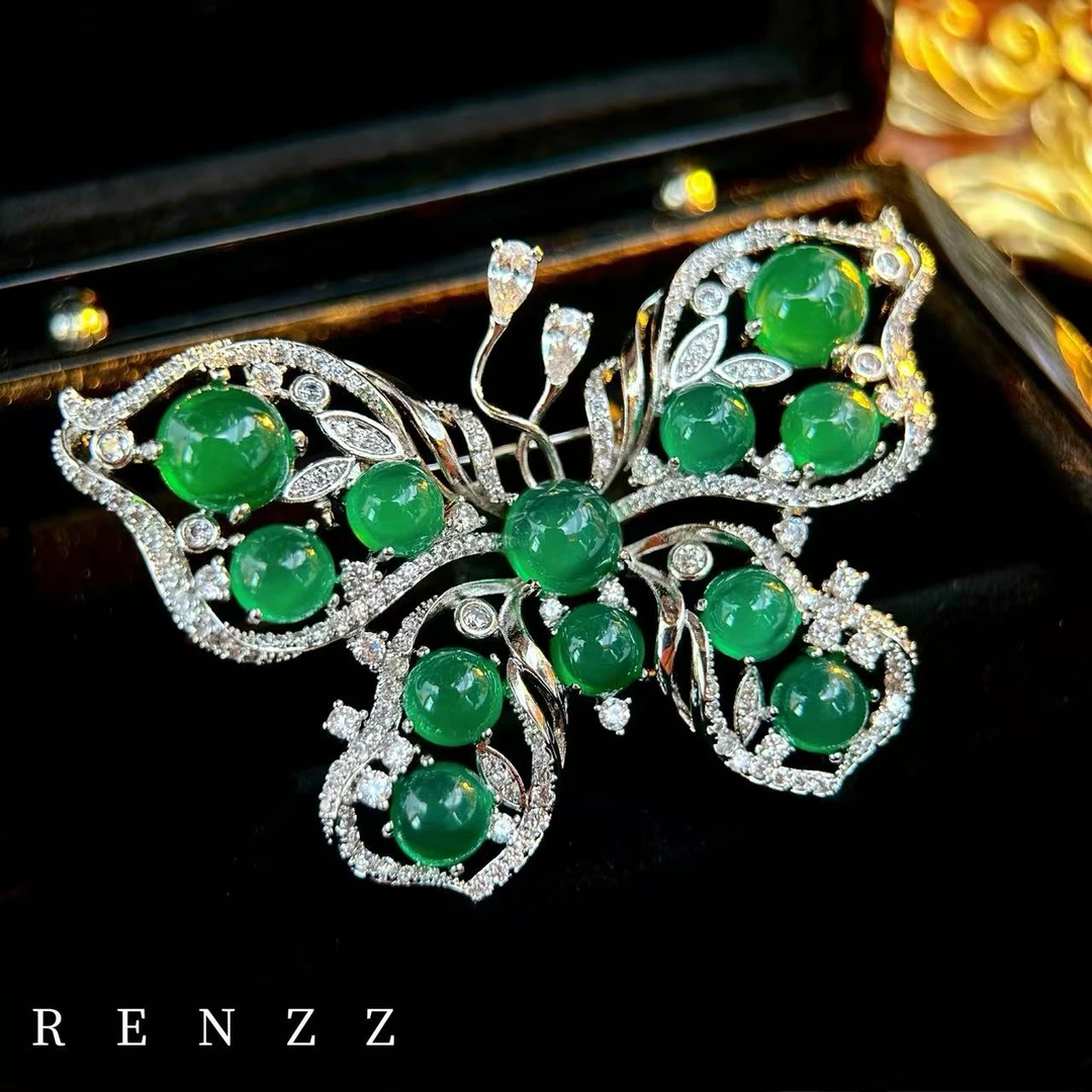 1134 玉髓/绿色蝴蝶大衣送礼胸针