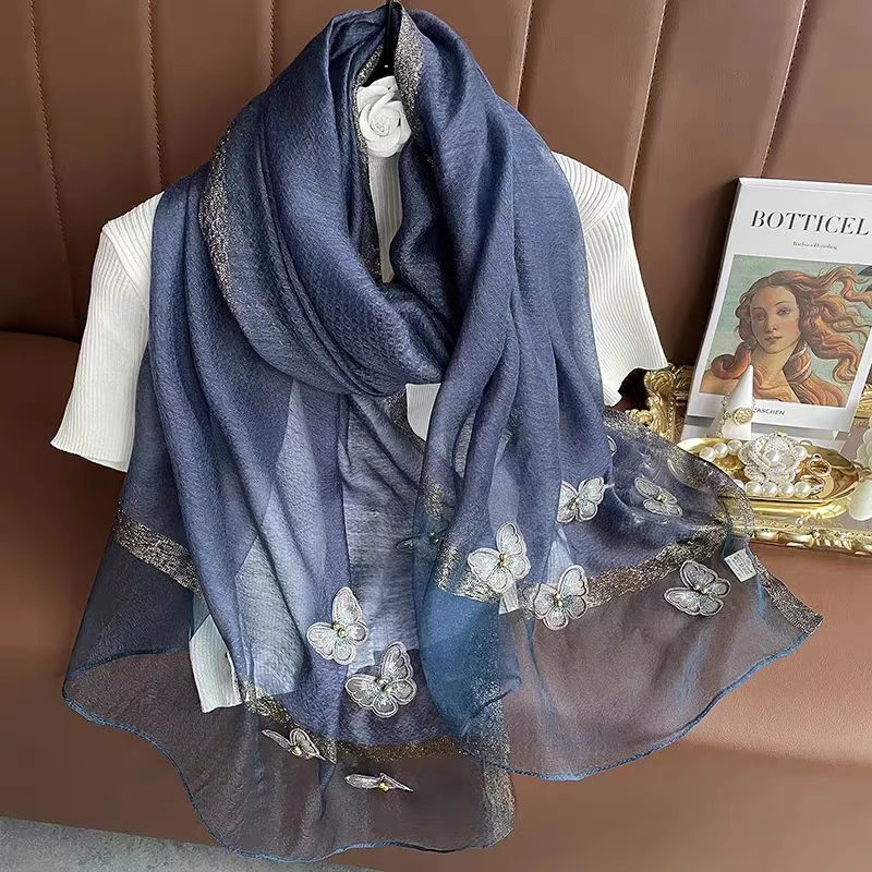 藏青蝴蝶翩翩款围巾披肩  175*75左右