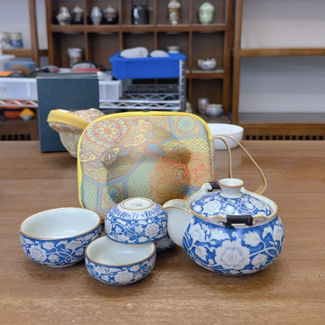 AS097 旅行茶具亦言堂一壶四杯带旅行包 送青花茶盘