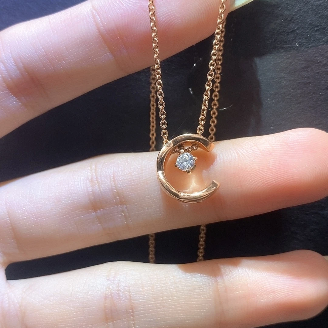 颈饰18K金镶嵌钻石菱格单钻项链水冰月k玫