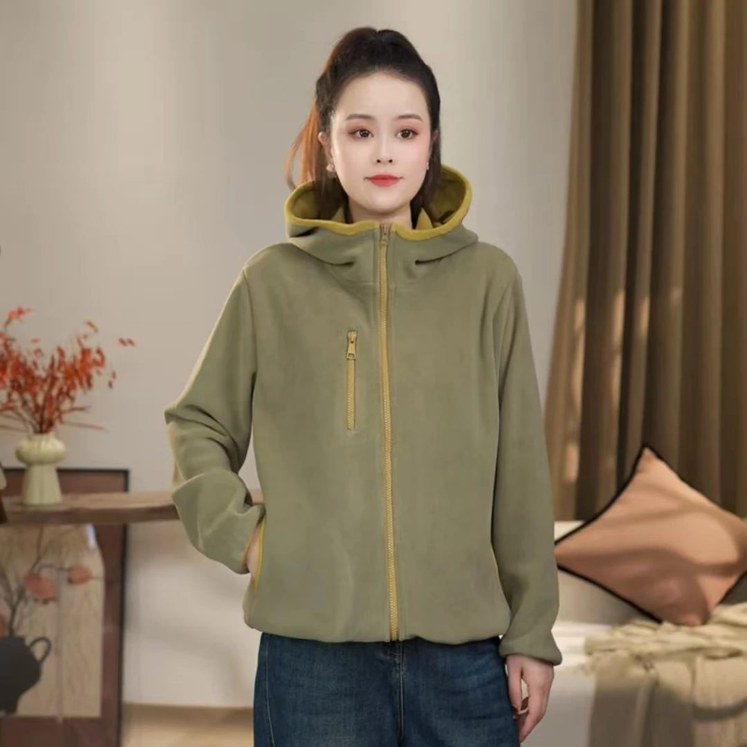 【沐沐】秋冬新款连帽宽松保暖防风短外套时尚开衫加绒加厚连帽外套