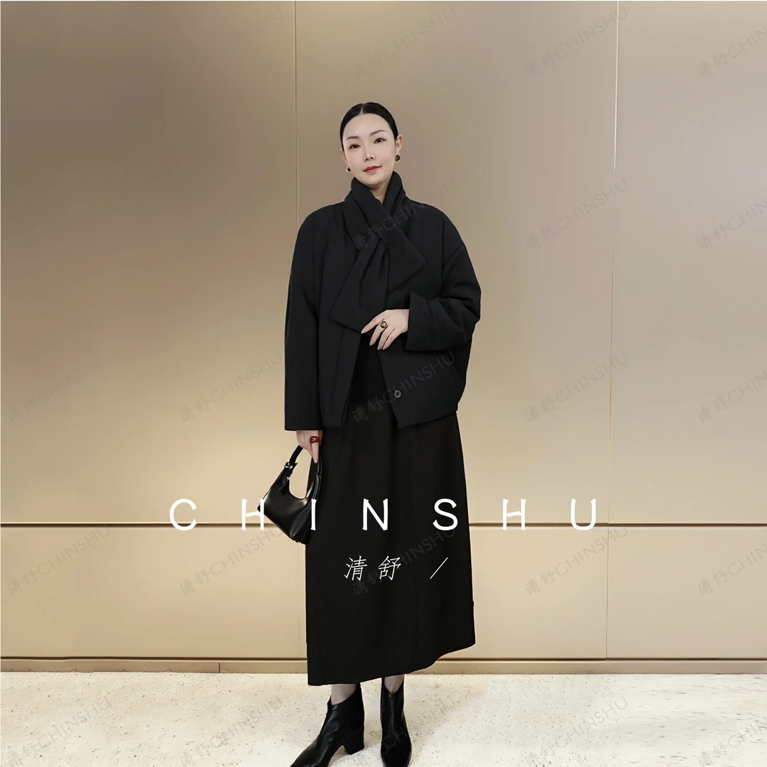 清舒【羽息】极简风90白鹅绒短款围脖鹅绒服圆领冬季保暖外套5075#