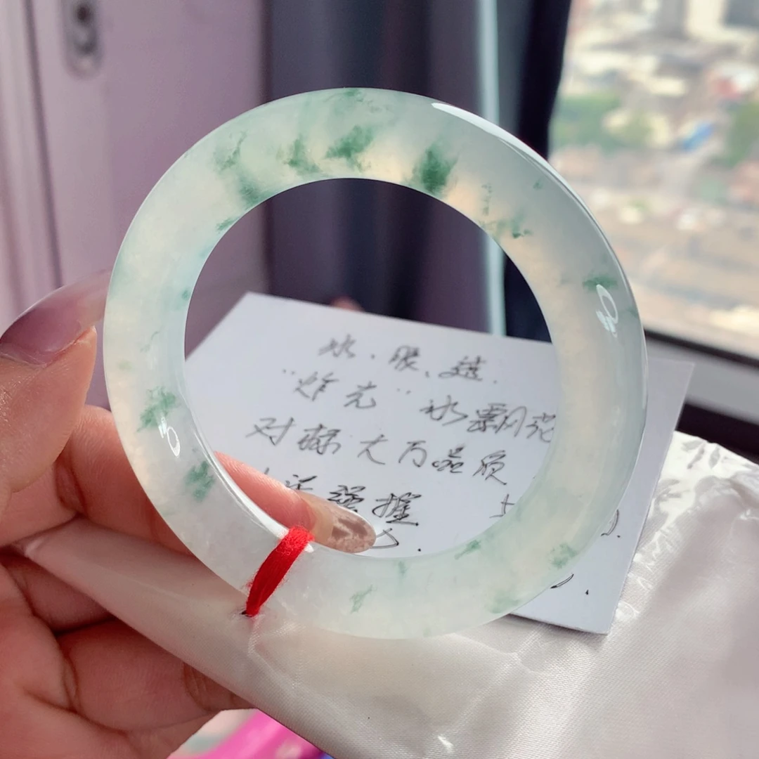 未镶嵌手镯翡翠53.8双11冰飘绿花，毕业镯，闭眼拍！！小柒