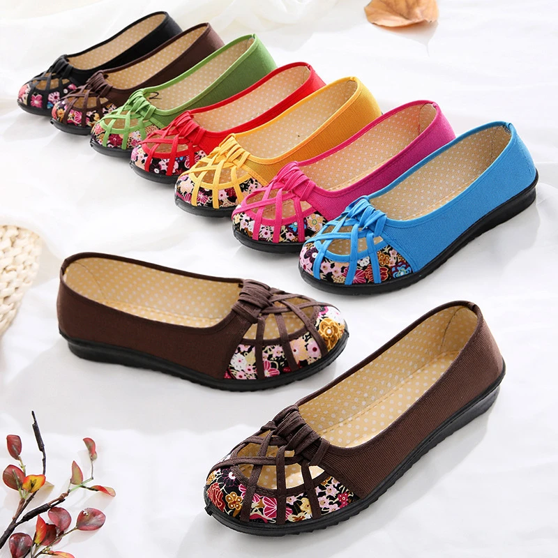 一脚蹬妈妈鞋耐磨舒适防滑透气帆布鞋平底鞋低帮鞋女鞋老北京布鞋