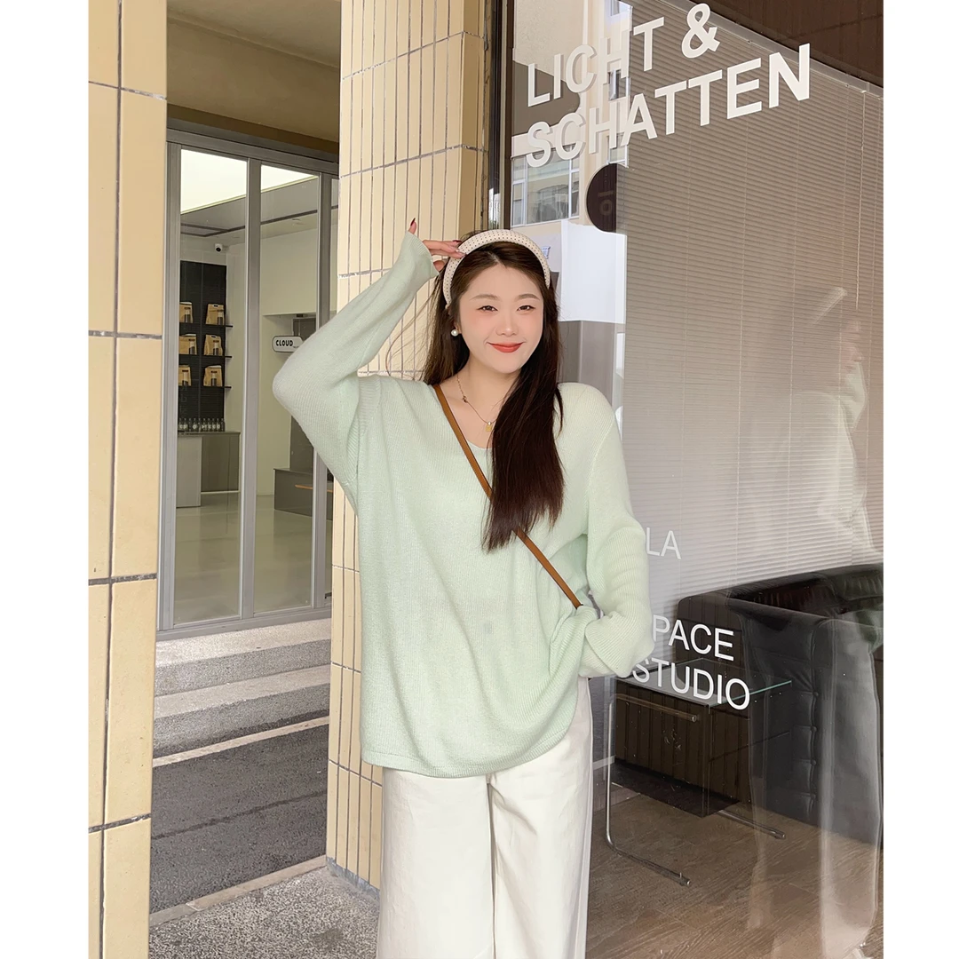 QC宣宣【薄雾春日】微胖大码女春时尚百搭显瘦慵懒毛衣 ZY502F19