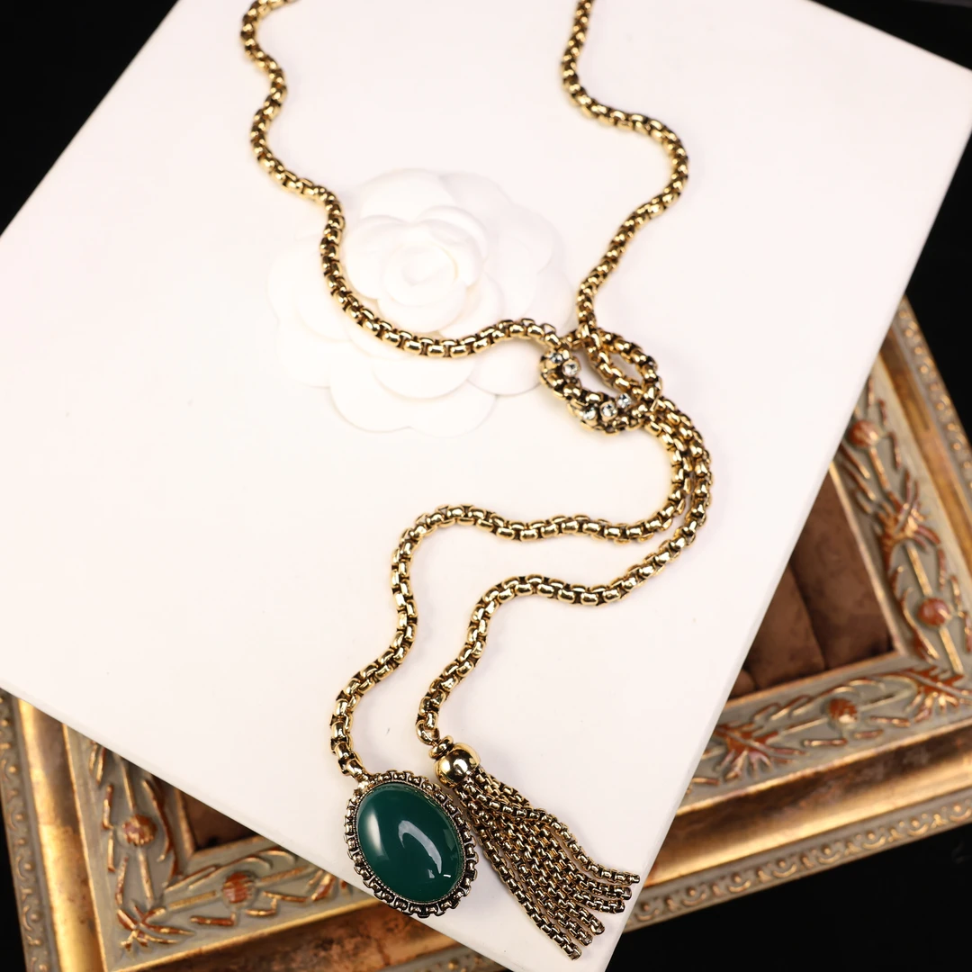 合金合成锆石项链 柚礼中古/CD绿色项链lz502245