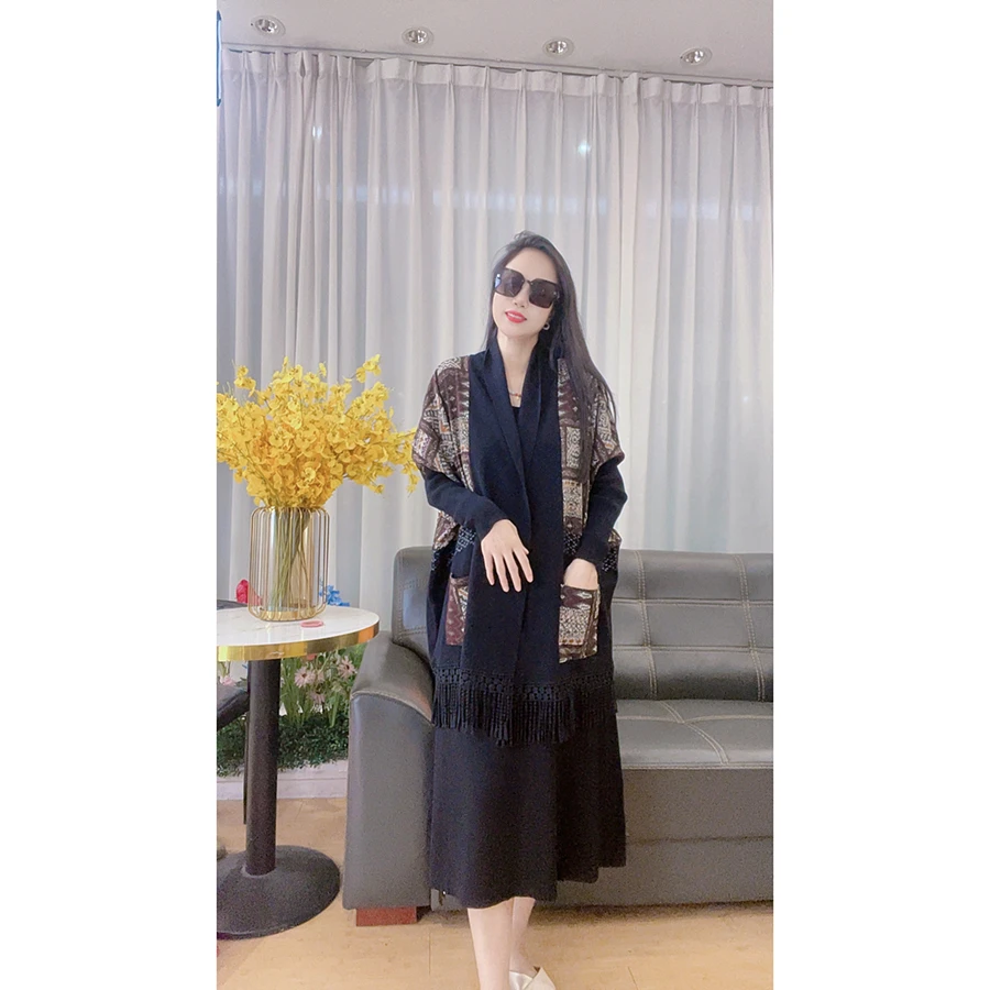 4280 外披早秋新款长袖针织开衫复古国风流苏宽松中长款开衫外套