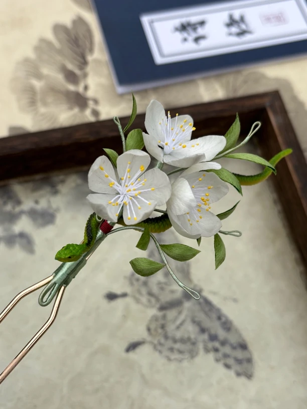 清旖 原创手作 非遗绒花 梨花 古风汉服旗袍发饰