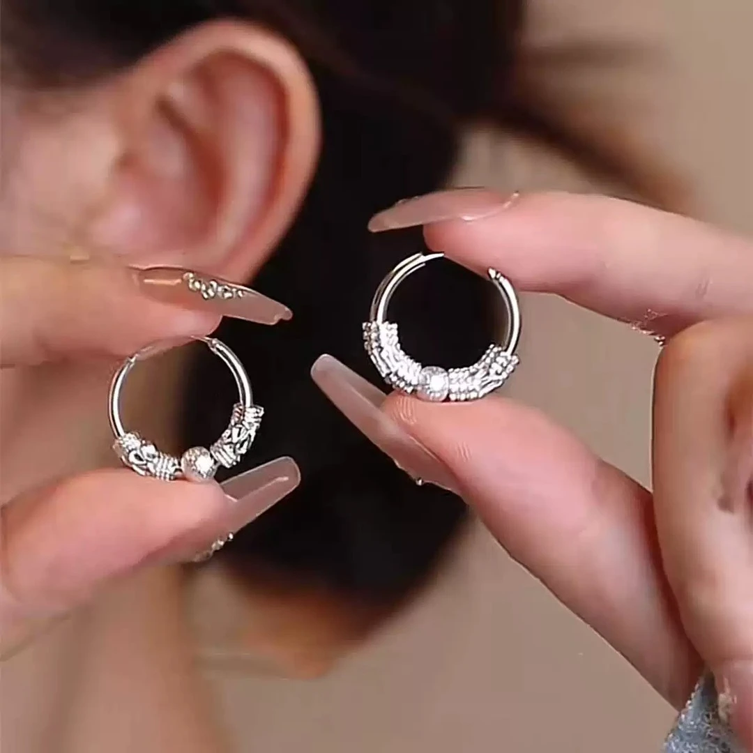 足银耳饰 999纯银耳环足银新中式如意转运珠耳圈气质精致轻奢小众