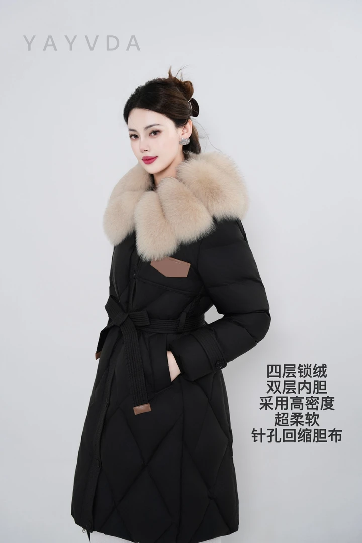 （不带毛领）2025年斗篷款真鹅绒真狐狸毛领加绒加厚款修身中长款