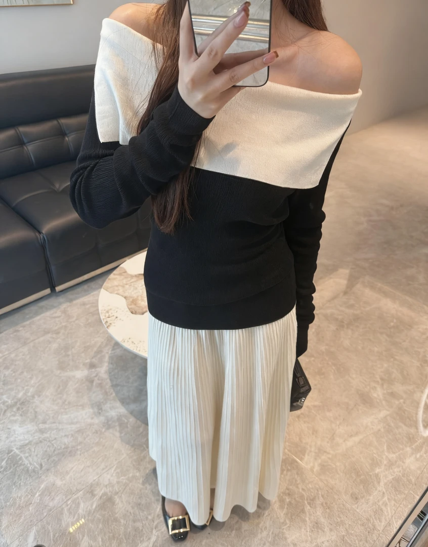 名媛静奢毛衣裙子套装女针织上衣00708+半身裙00377两件套2025秋