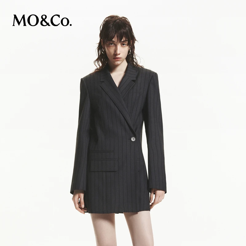 【达人专属】MOCO秋绵羊毛精纺中长款H廓形西装外套MBD3BLA014