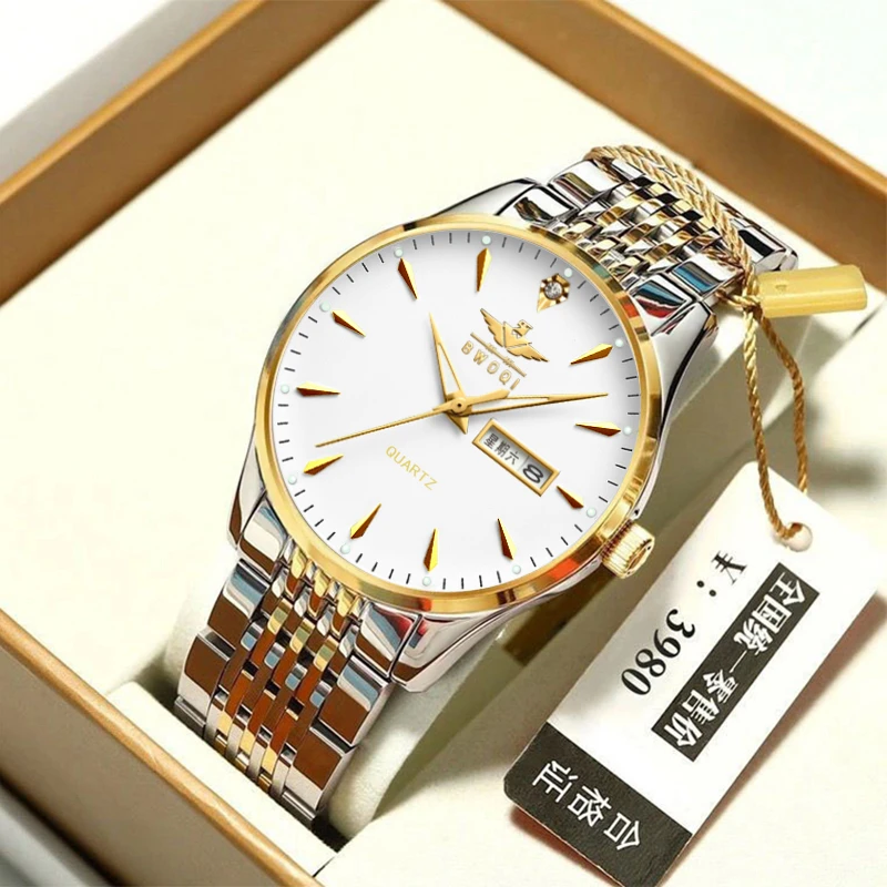 【专柜正品】瑞士品质超薄防水夜光商务男表全自动双日历钢带手表男