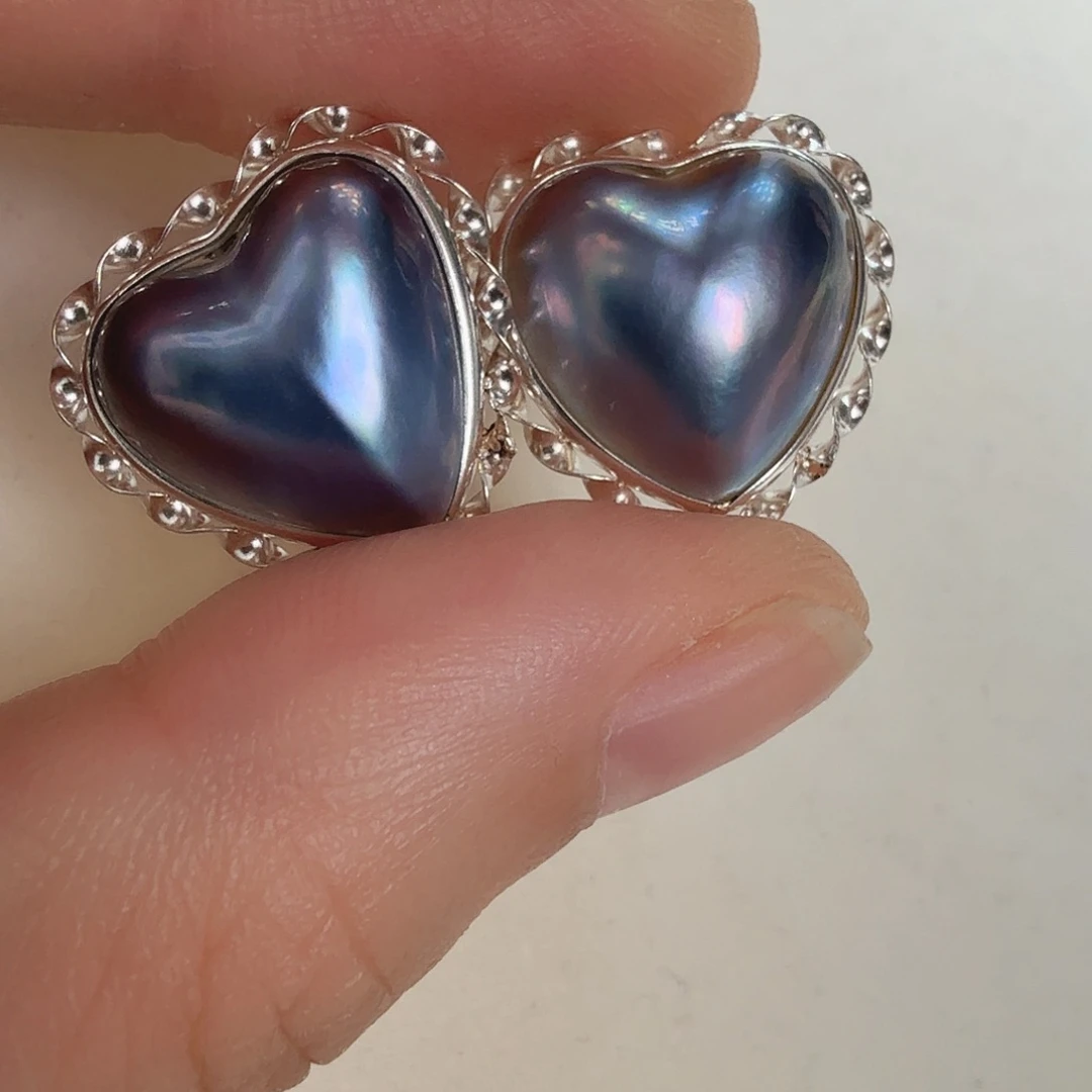 耳饰银S925镶嵌拼合珍珠（马贝珠）