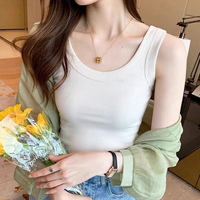 女士螺纹背心百搭防走光吊带内搭修身打底衫外穿无袖T恤