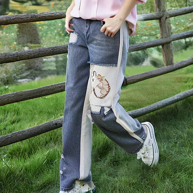 42019【荷系列】个性拼接牛仔裤HBLKZ013