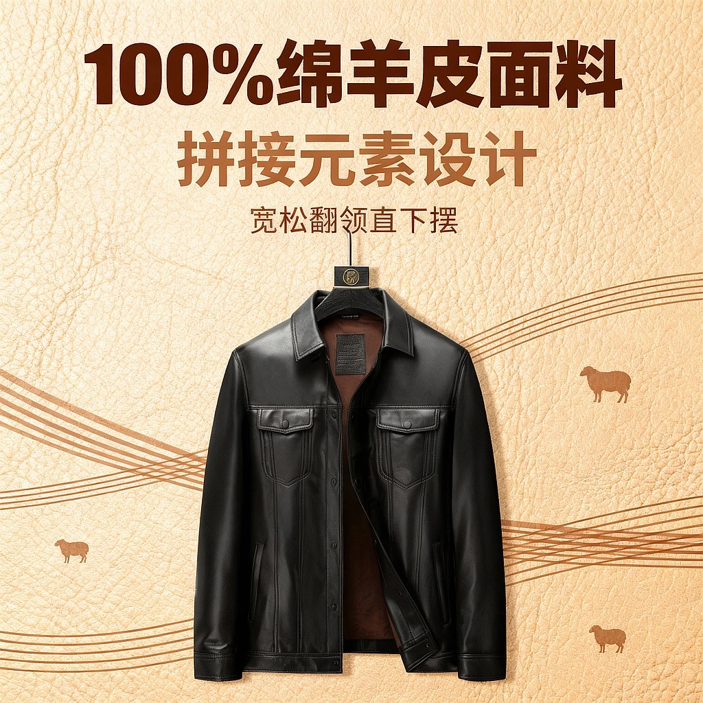 combo/康博100%绵羊皮大码男士短款翻领加肥加大皮衣真皮皮衣外套