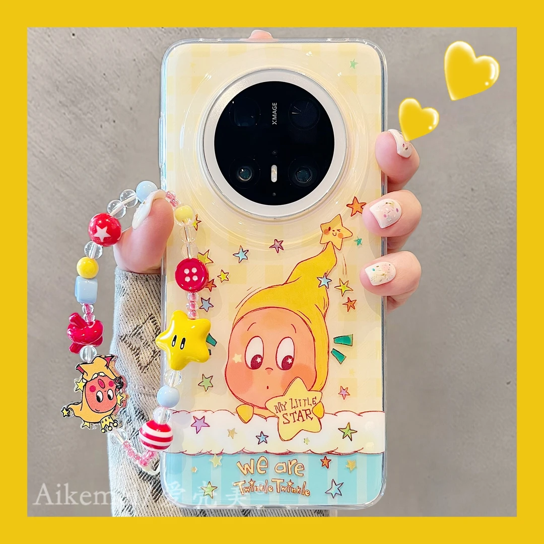 适用华为mate70pro+手机壳撞色条纹Mate60pro+躺被窝星星人链条女