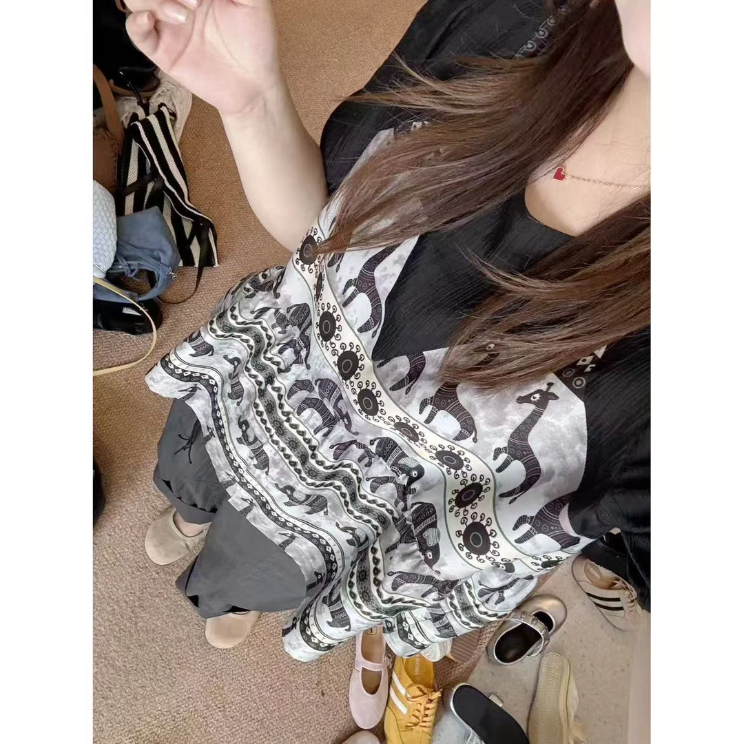 晶咕佳佳【印象派】假两件拼接款圆领T恤上衣气质洋气时尚夏季百搭