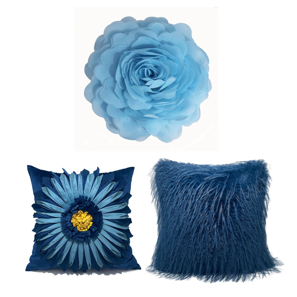 现代轻奢系姜黄花朵藏青色抱枕轻奢含芯
