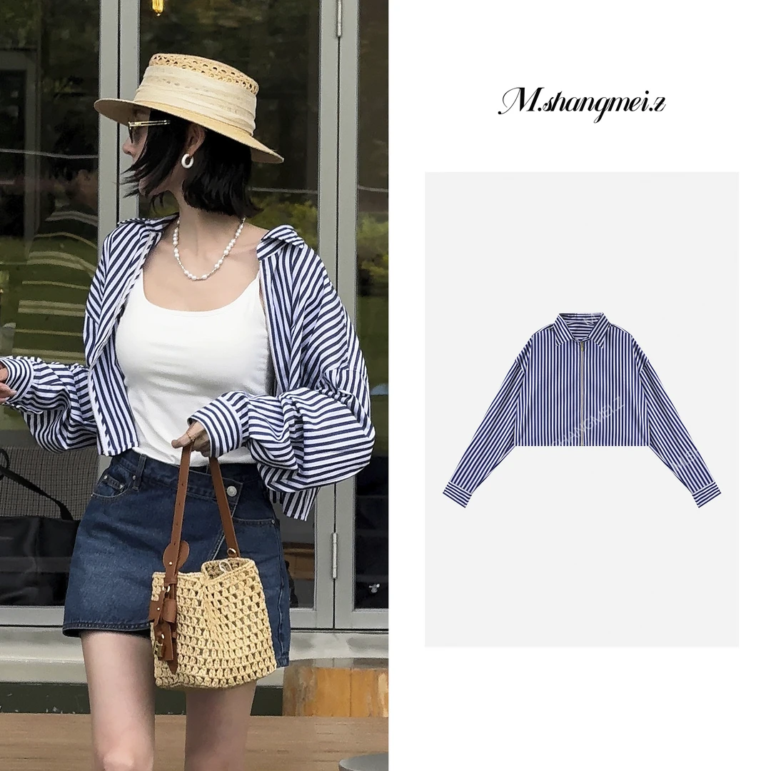 M.SHANGMEI.Z/沐熙【冰川衬衣】美大哥气质经典蓝色条纹衬衫X072675