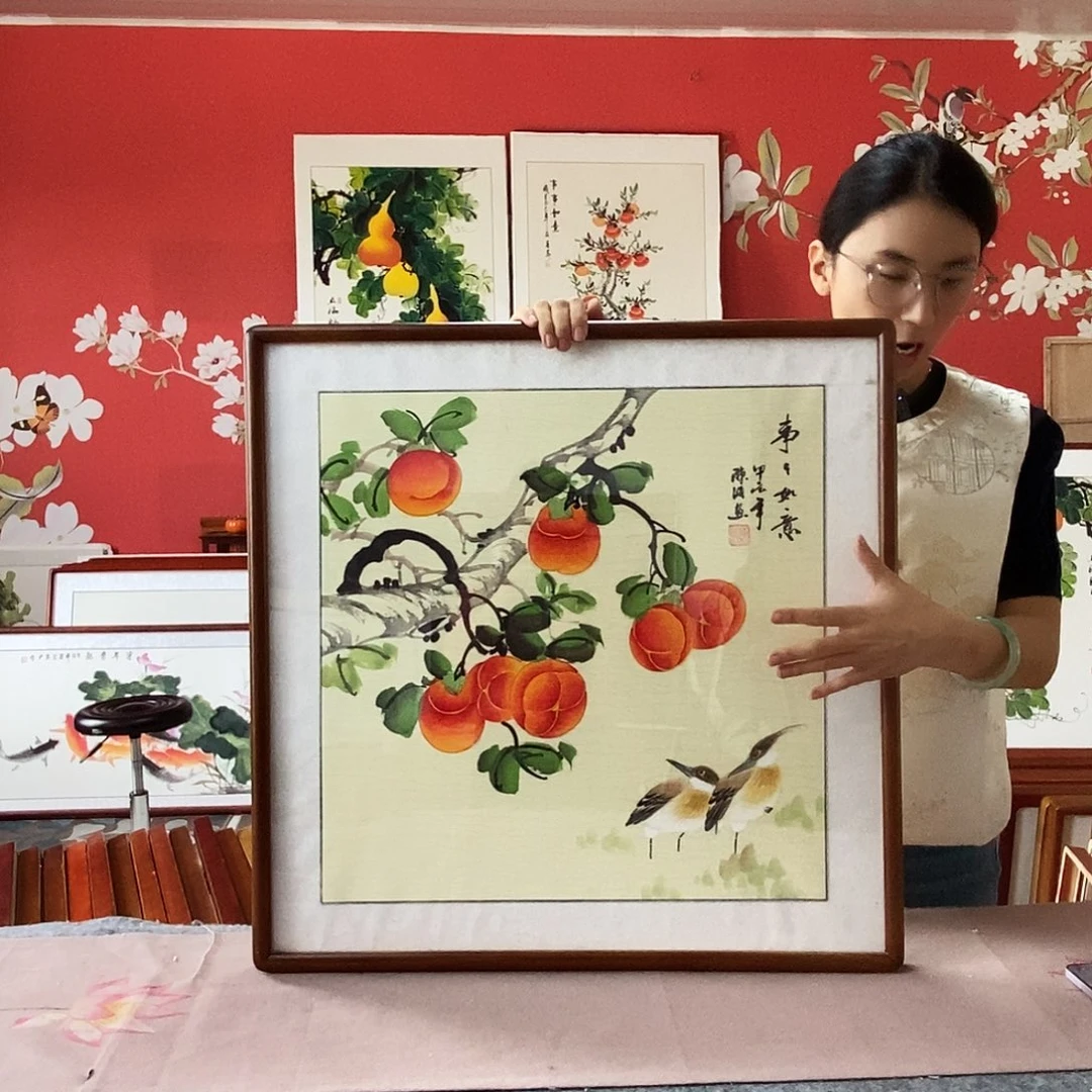 国画手写手绘国画作品带框包邮62✖️62