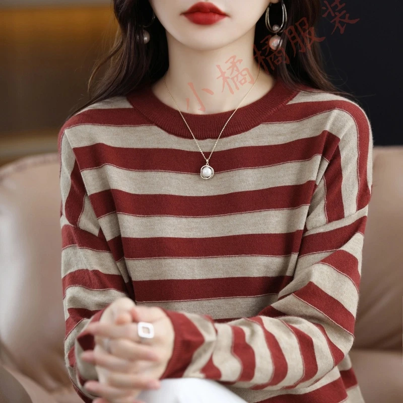 新90-190斤春秋圆领条纹宽松大码法式新款新款时尚洋气高级外套