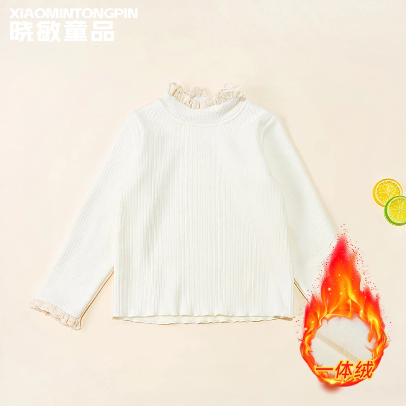 【现货】童装百搭加绒加厚打底衫女童花边木耳边下摆T恤3C5392