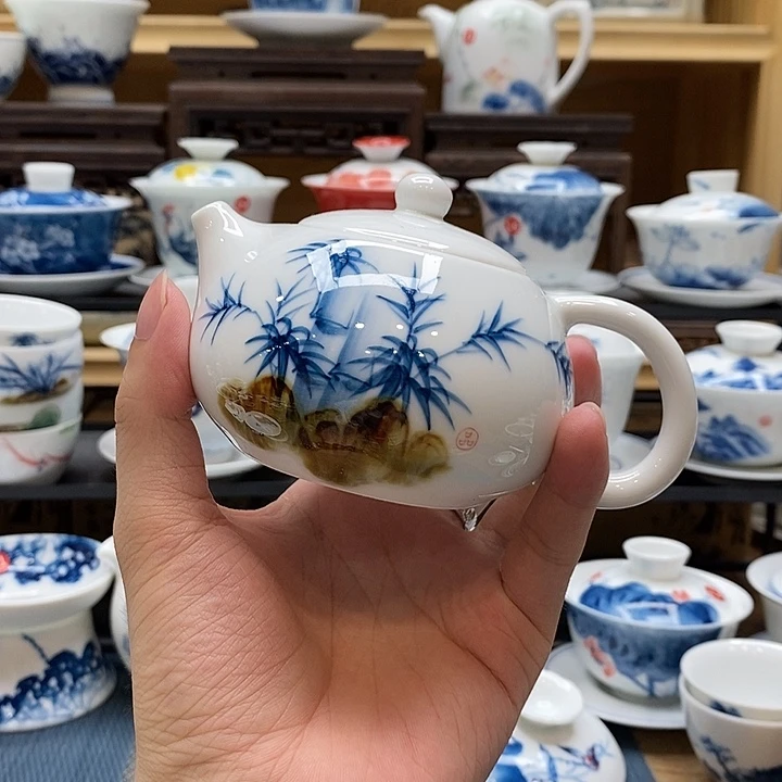 手绘西施竹子茶壶160釉下彩高温瓷微瑕福利款