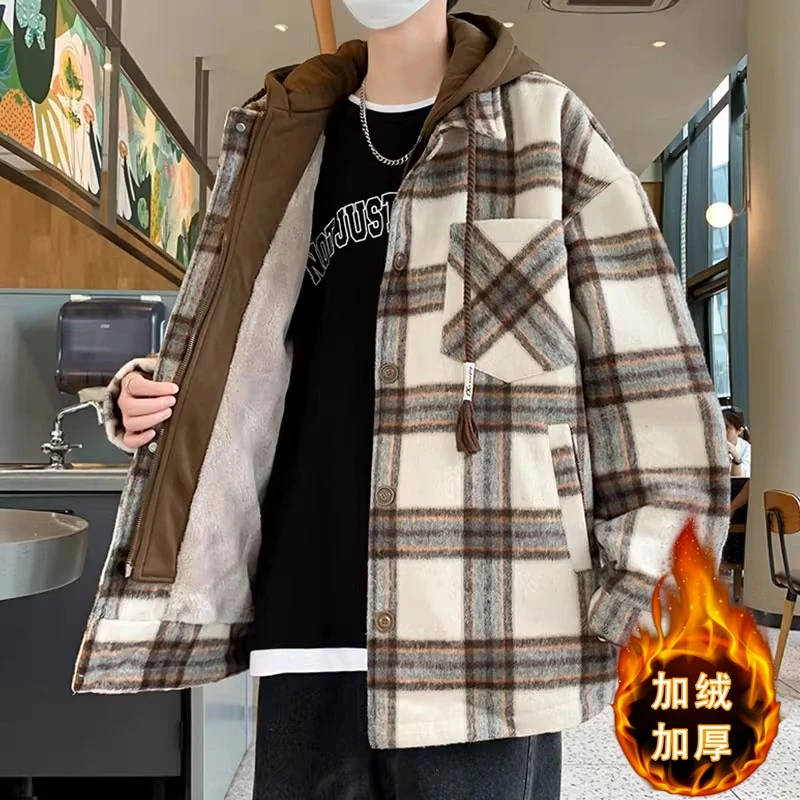 2025秋冬新款加绒外套男秋冬季新款潮流帅气夹克加厚保暖上衣服