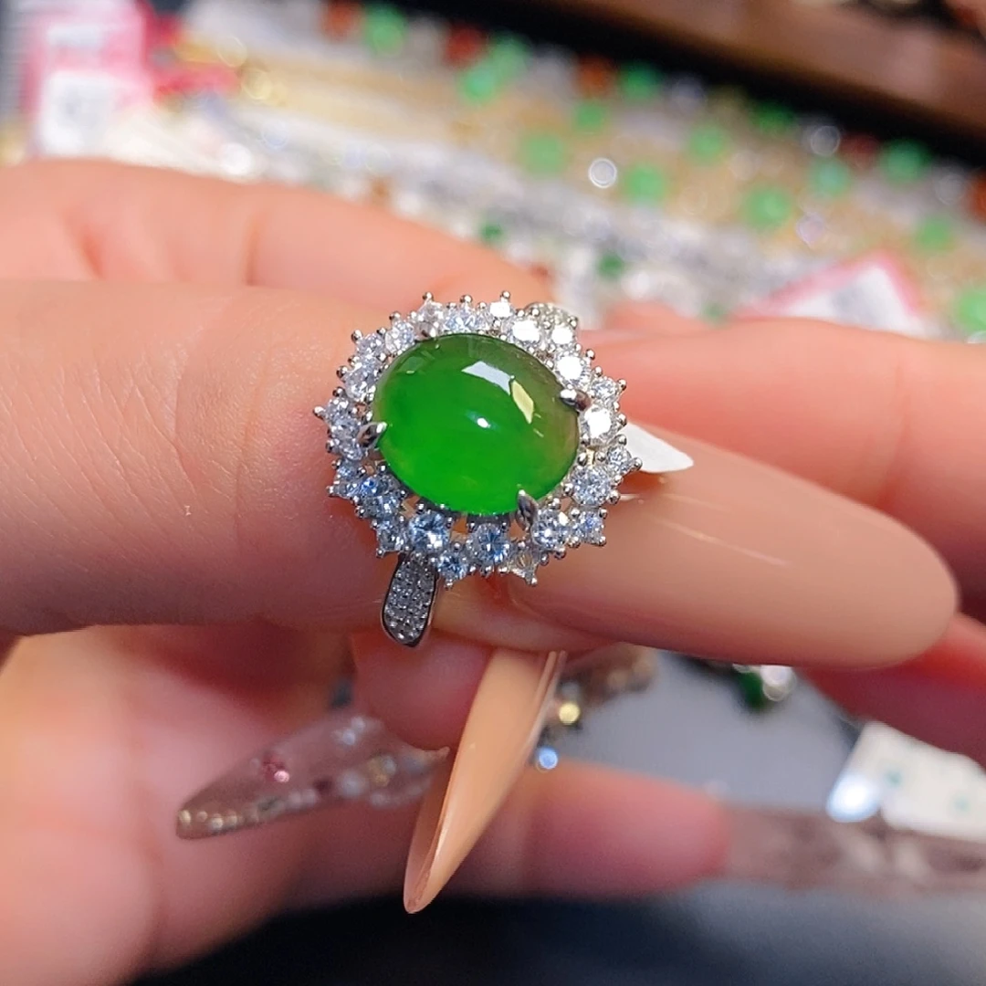 翡翠银S925镶嵌戒指翡翠戒指