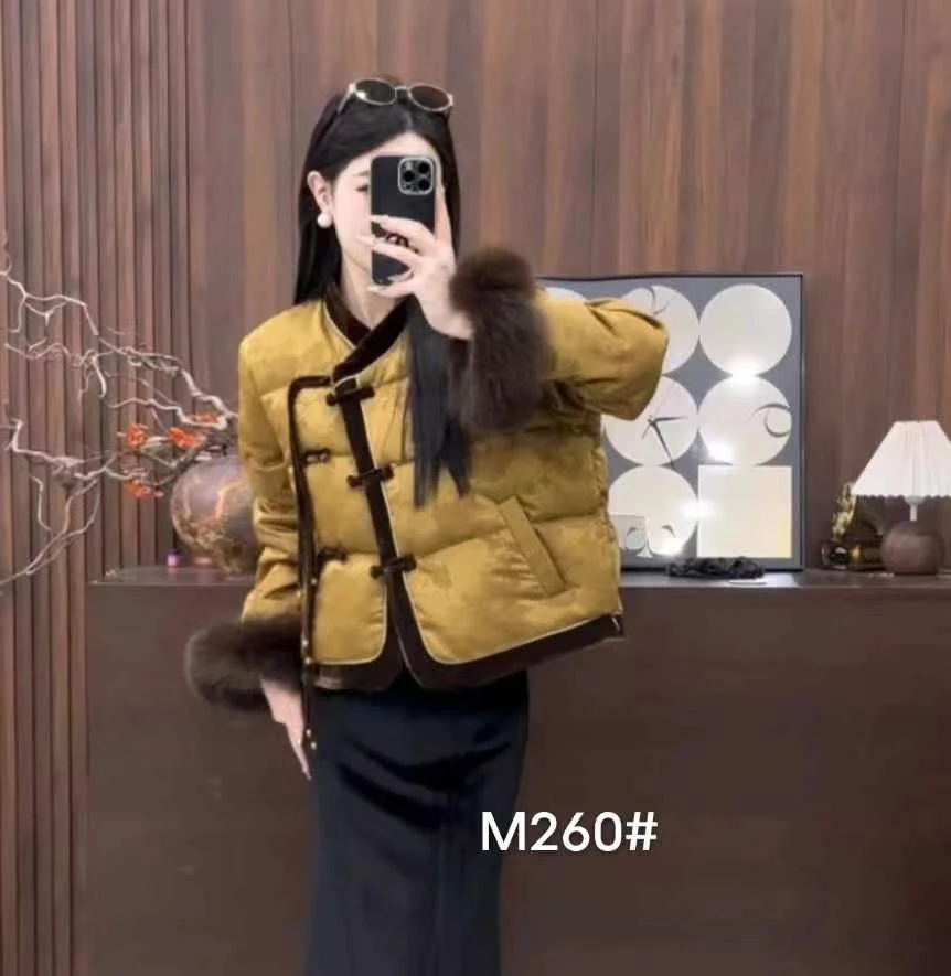 国风新中式加绒加厚款优等品圆领ins百搭韩版毛毛袖外套时尚气质