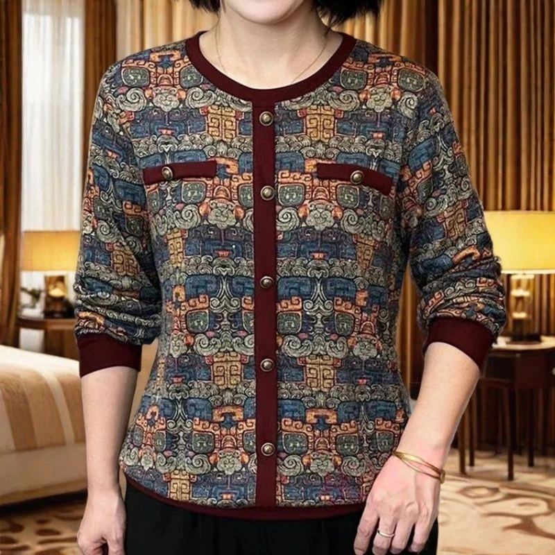 中年春秋装圆领长袖T恤上衣中老年妈妈气质打底小衫百搭显瘦衣服