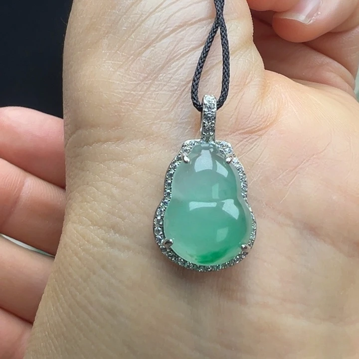 石英质玉银S925镀金镶嵌吊坠(不含链)