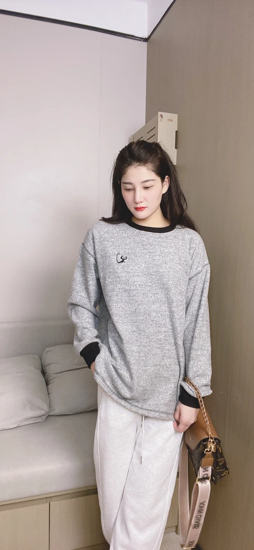 中长款刺绣猫咪卫衣打底长袖T恤加绒圆领休闲ins百搭2025