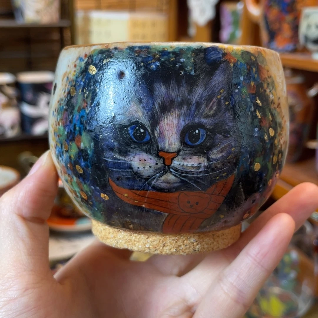 猫咪志野手绘杯杯