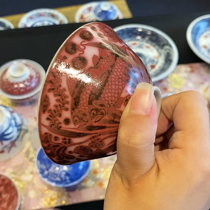 瓷片全红芸曦鱼藻杯