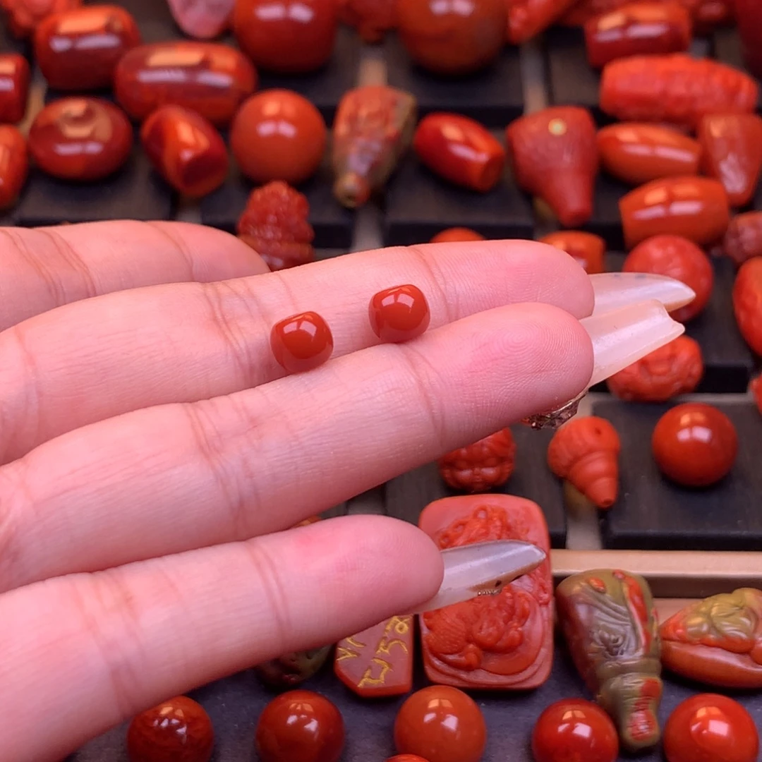 南红玛瑙未镶嵌川料原矿老型对珠6.8mm