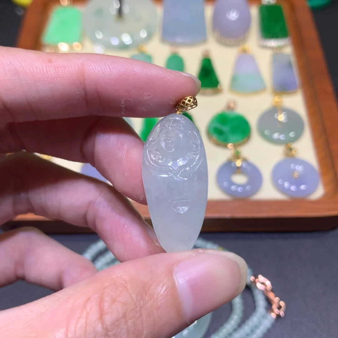 翡翠18K金镶嵌吊坠(不含链)