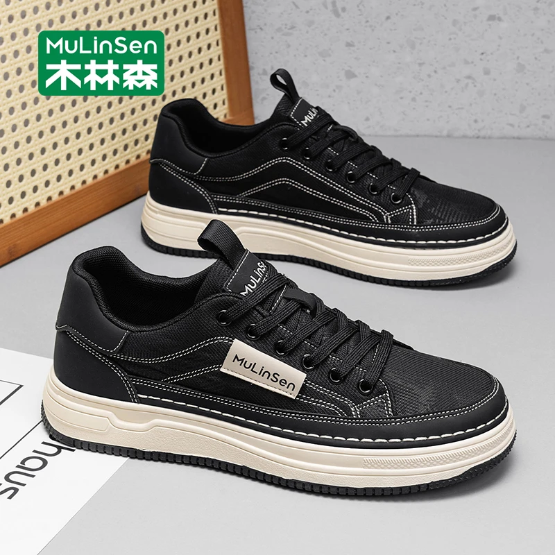 木林森男鞋2025新款秋季透气软底运动板鞋男款厚底增高男士休闲鞋