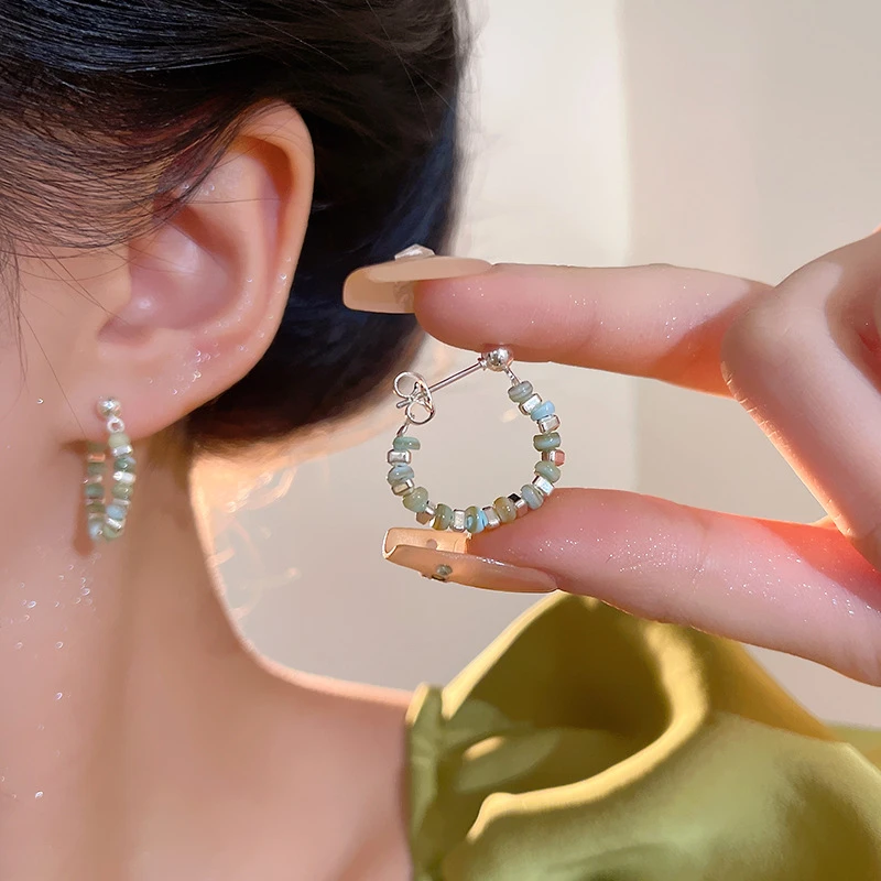 合金亚克力耳饰 巴胺彩色串珠耳环轻奢小众高级感一款两戴耳钉