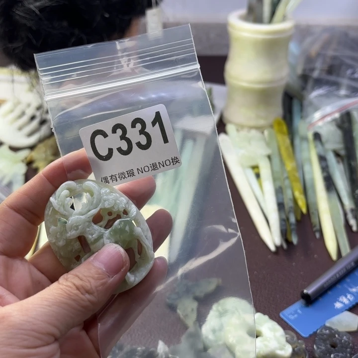 蛇纹石玉发饰合金A****心