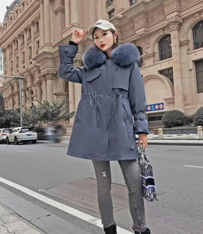【TD专属】756新款皮草派克服兔毛内胆可拆卸狐狸大毛领