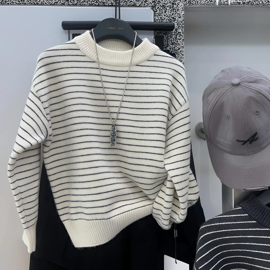 【小哥童装】冬款男童条纹毛衣针织衫宽松圆领套头打底衫中大童8805