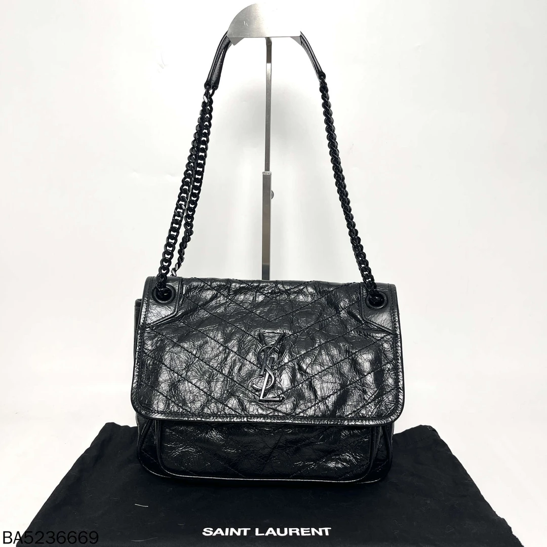 95新 YSL/圣罗兰 NIki中号单肩斜挎链条包 非D扣/BA5236669黑色