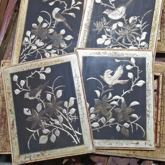 香榧木老木雕花版四片